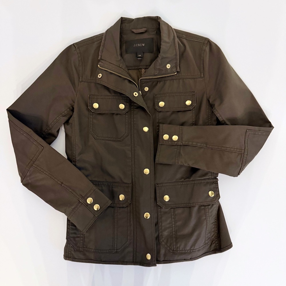 J.Crew Downtown Field Jacket Classic Brown Lightweight Utility Military Style XS